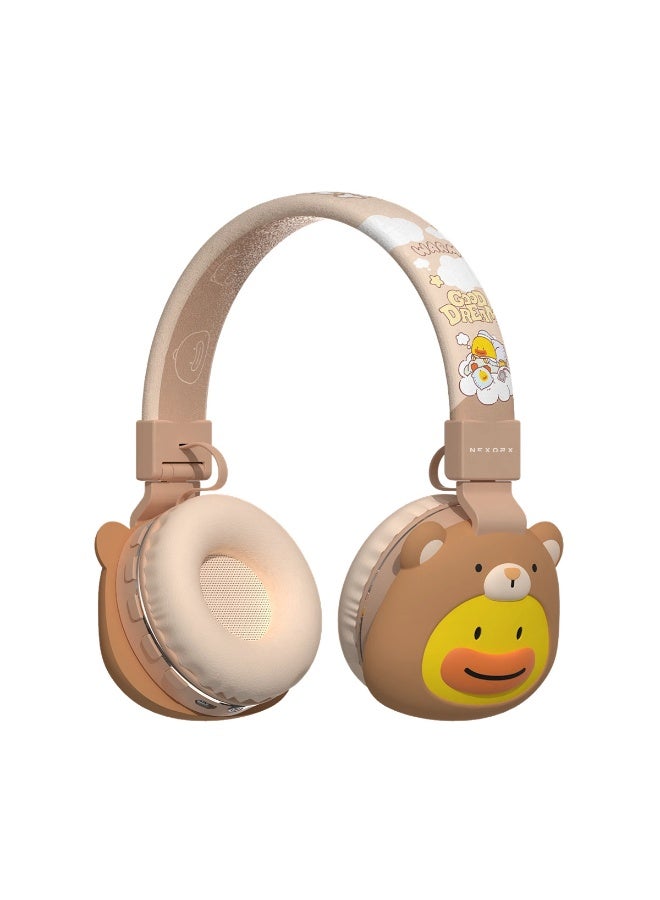 NEXORX NexTunes 002 Kids Headphones – Bluetooth 5.3, 20H Playtime, 85dB Safe Volume Limit, 40mm Drivers, Foldable & Comfortable Design for Ages 3+ BROWN